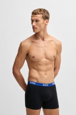 Three-pack of stretch-cotton boxer briefs with logos, Black