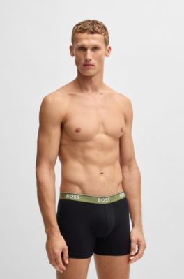 Three-pack of stretch-cotton boxer briefs with logos, Black