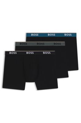 Three-pack of stretch-cotton boxer briefs with logos, Black