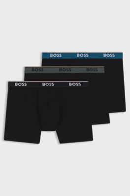 Three-pack of stretch-cotton boxer briefs with logos, Black