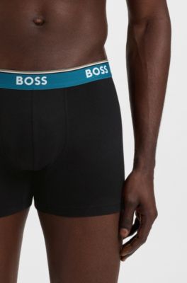 Three-pack of stretch-cotton boxer briefs with logos, Black