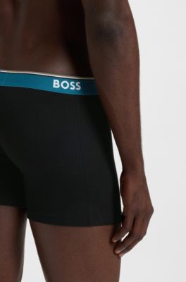 Three-pack of stretch-cotton boxer briefs with logos, Black