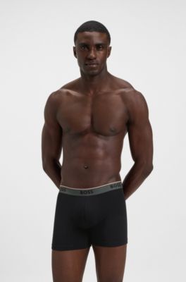 Three-pack of stretch-cotton boxer briefs with logos, Black