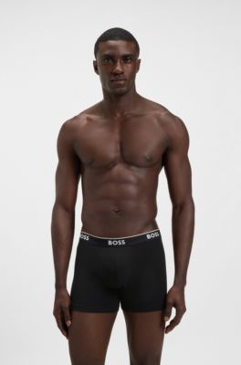 Three-pack of stretch-cotton boxer briefs with logos, Black