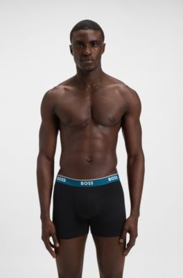 Three-pack of stretch-cotton boxer briefs with logos, Black
