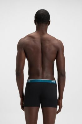 Three-pack of stretch-cotton boxer briefs with logos, Black