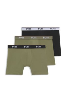 Three-pack of stretch-cotton boxer briefs with logos, Black / Green