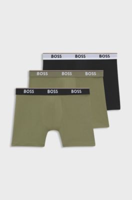 Three-pack of stretch-cotton boxer briefs with logos, Black / Green
