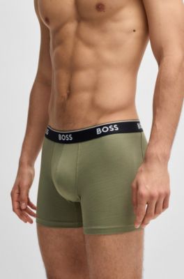 Three-pack of stretch-cotton boxer briefs with logos, Black / Green