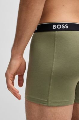 Lot de trois boxers longs en coton stretch avec logos, Noir / Vert