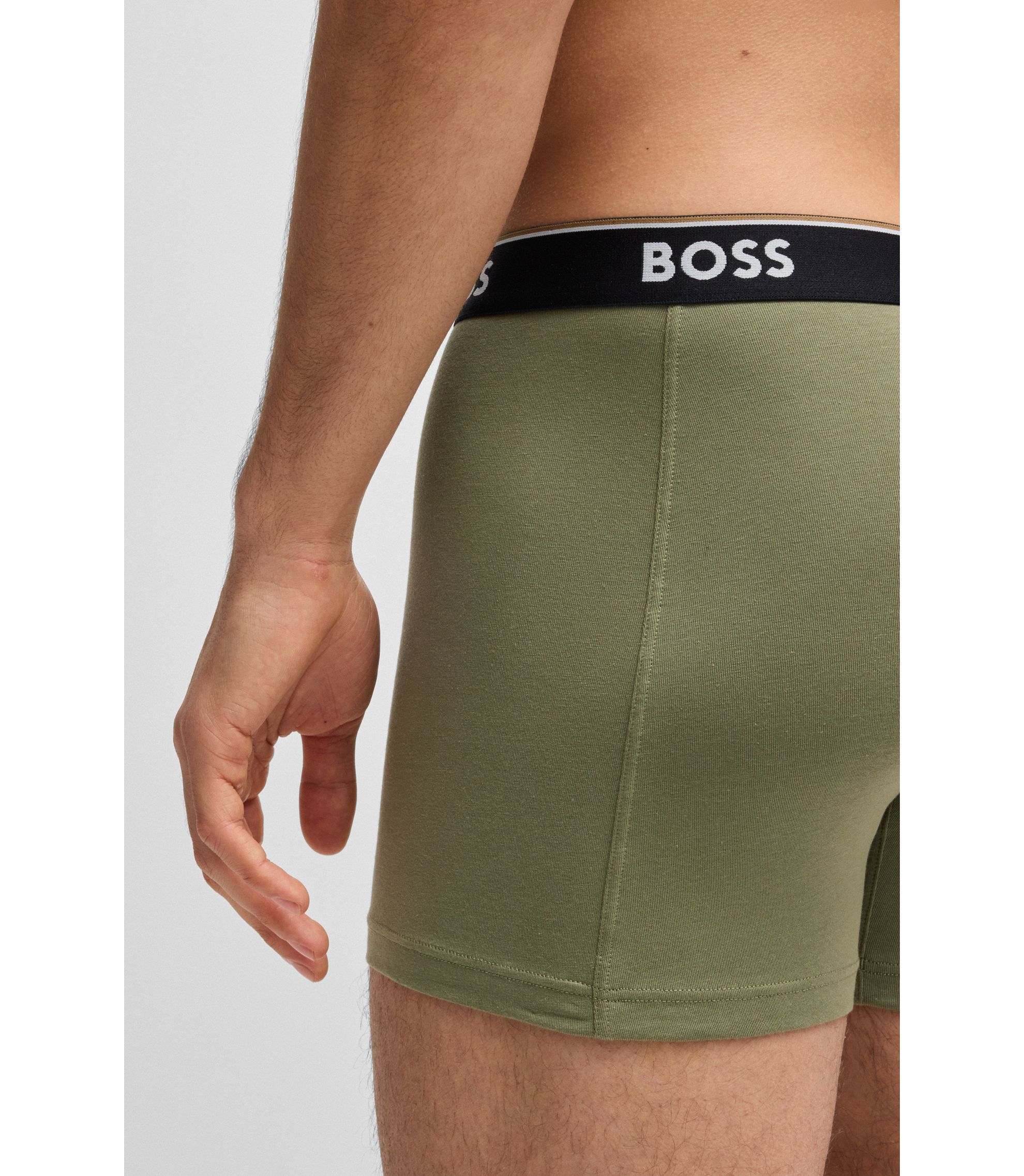 BOSS Three-pack of stretch-cotton boxer briefs with logos