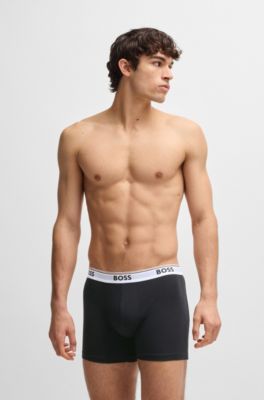 Lot de trois boxers longs en coton stretch avec logos, Noir / Vert