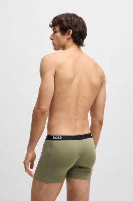 Lot de trois boxers longs en coton stretch avec logos, Noir / Vert