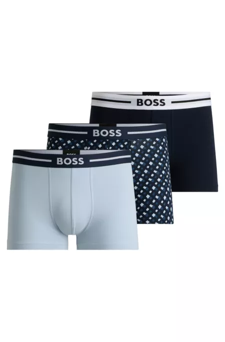 Three-pack of stretch-cotton plain and monogrammed trunks