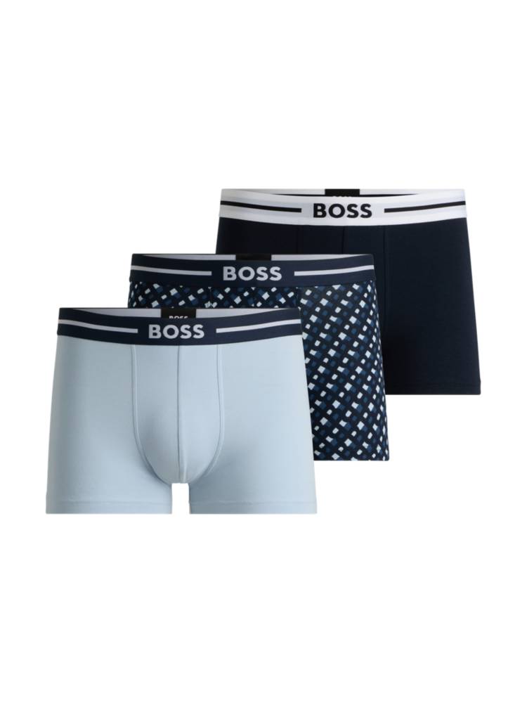 Artikel klicken und genauer betrachten! - Offering plain and monogram-patterned options, this three-pack of BOSS Menswear trunks is ideal for everyday dressing. Made from breathable stretch jersey. Logo waistbands. This product is partly made with organic cotton. Our organic standards do not allow the use of synthetic fertilisers, pesticides or genetically modified seeds. | im Online Shop kaufen