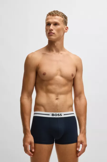 Three-pack of stretch-cotton plain and monogrammed trunks