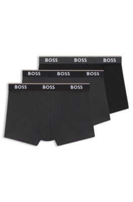 Three-pack of logo-waistband trunks in stretch cotton, Black / Grey