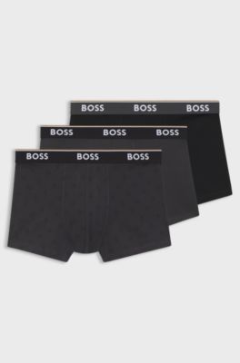 Three-pack of logo-waistband trunks in stretch cotton, Black / Grey