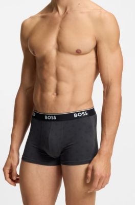 Three-pack of logo-waistband trunks in stretch cotton, Black / Grey