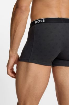 Three-pack of logo-waistband trunks in stretch cotton, Black / Grey