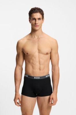 Three-pack of logo-waistband trunks in stretch cotton, Black / Grey
