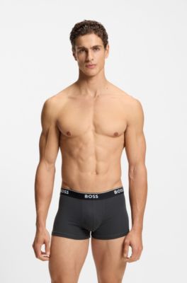 Three-pack of logo-waistband trunks in stretch cotton, Black / Grey