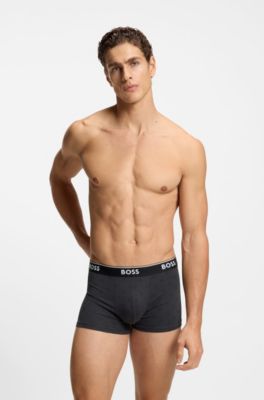 Three-pack of logo-waistband trunks in stretch cotton, Black / Grey