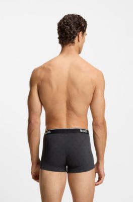 Three-pack of logo-waistband trunks in stretch cotton, Black / Grey