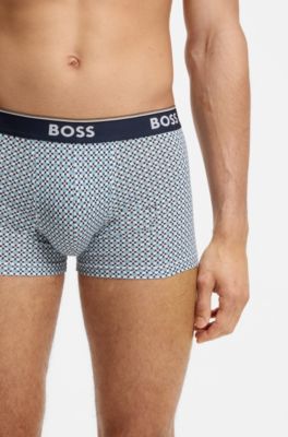 Three-pack of logo-waistband trunks in stretch cotton, Turquoise / Blue