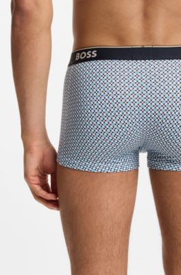 Three-pack of logo-waistband trunks in stretch cotton, Turquoise / Blue