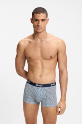 Three-pack of logo-waistband trunks in stretch cotton, Turquoise / Blue