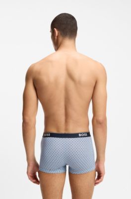 Three-pack of logo-waistband trunks in stretch cotton, Turquoise / Blue