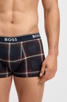 Three-pack of logo-waistband trunks in stretch cotton, Blue Patterned