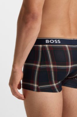Three-pack of logo-waistband trunks in stretch cotton, Blue Patterned