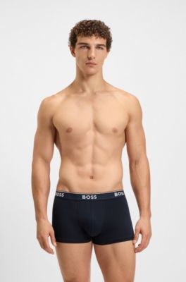 Three-pack of logo-waistband trunks in stretch cotton, Blue Patterned