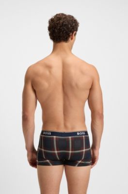 Dreierpack eng anliegende Boxershorts mit kurzem Bein aus Stretch-Baumwolle mit Logo-Bund, Blue Patterned