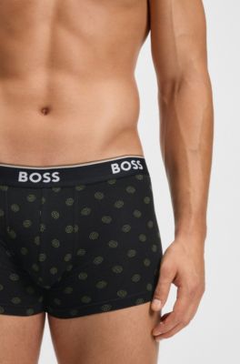 Three-pack of logo-waistband trunks in stretch cotton, Black / Green