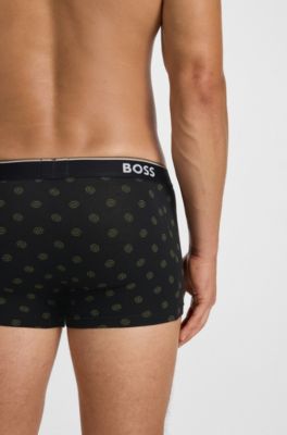 Three-pack of logo-waistband trunks in stretch cotton, Black / Green