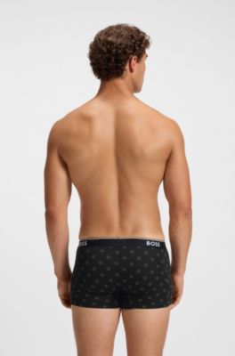 Three-pack of logo-waistband trunks in stretch cotton, Black / Green