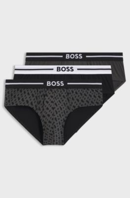 Three-pack of logo briefs in stretch cotton, Black / Grey