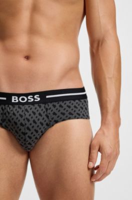 Three-pack of logo briefs in stretch cotton, Black / Grey