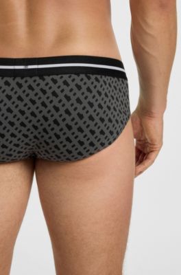 Three-pack of logo briefs in stretch cotton, Black / Grey
