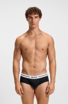 Three-pack of logo briefs in stretch cotton, Black / Grey