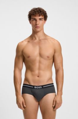 Three-pack of logo briefs in stretch cotton, Black / Grey