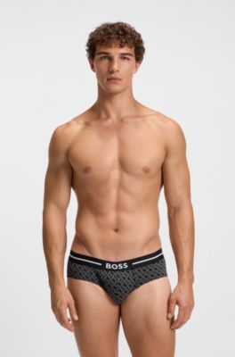 Three-pack of logo briefs in stretch cotton, Black / Grey