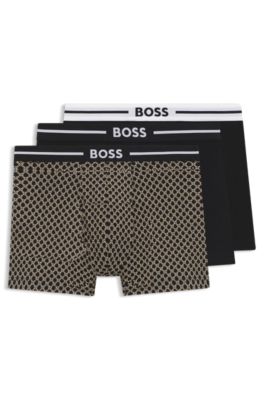 Three-pack of stretch-cotton boxer briefs with logo, Black