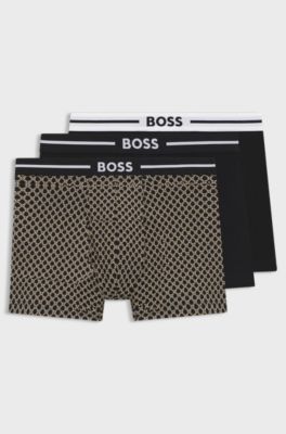 Three-pack of stretch-cotton boxer briefs with logo, Black
