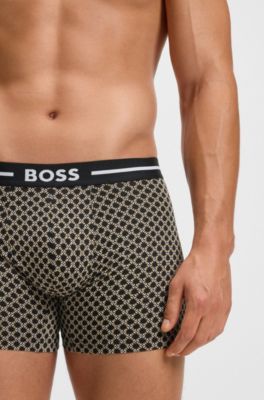 Three-pack of stretch-cotton boxer briefs with logo, Black