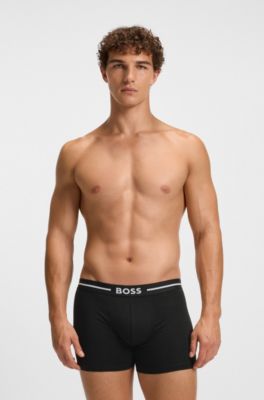 Three-pack of stretch-cotton boxer briefs with logo, Black