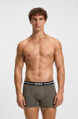 Three-pack of stretch-cotton boxer briefs with logo, Black